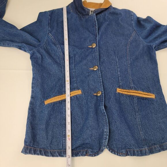 J.G. Hook Denim Jean Jacket Womens Size 14 Blue Dark‎ Wash Tan Corduroy Collar - Picture 8 of 10